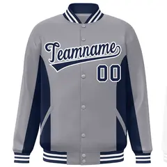 Gray Navy Color Block Full-Snap Varsity Letterman Baseball Jacket 3