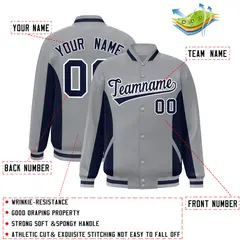 Gray Navy Color Block Full-Snap Varsity Letterman Baseball Jacket 2