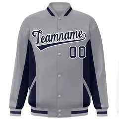 Gray Navy Color Block Full-Snap Varsity Letterman Baseball Jacket 3