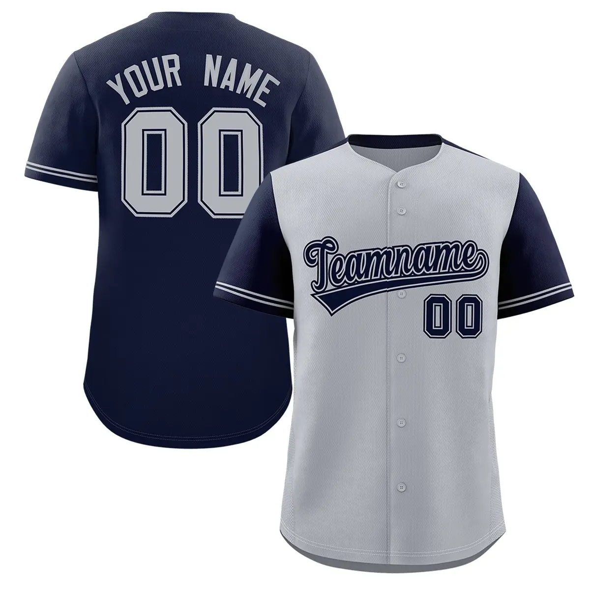 Gray Navy Color Block Raglan Sleeves Baseball Jersey