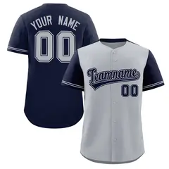 Gray Navy Color Block Raglan Sleeves Baseball Jersey 1