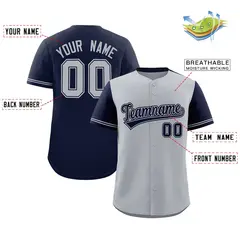 Gray Navy Color Block Raglan Sleeves Baseball Jersey 2