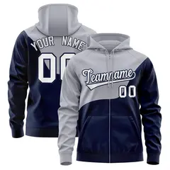 Gray Navy Color Block Wave Varsity Full-Zip Letterman Jacket Hoodie 1