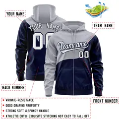 Gray Navy Color Block Wave Varsity Full-Zip Letterman Jacket Hoodie 4