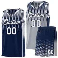 Gray Navy Dot Pattern Side Gradient Reversible Basketball Jersey Kits 1