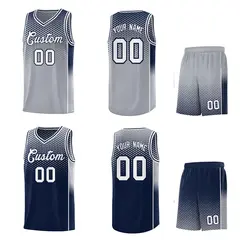 Gray Navy Dot Pattern Side Gradient Reversible Basketball Jersey Kits 2