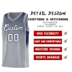 Gray Navy Dot Pattern Side Gradient Reversible Basketball Jersey Kits 3