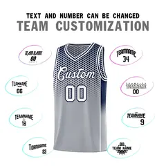 Gray Navy Dot Pattern Side Gradient Reversible Basketball Jersey Kits 4