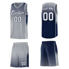 Gray Navy Dot Pattern Side Gradient Reversible Basketball Jersey Kits 5
