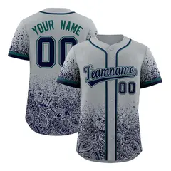 Gray Navy Floral Gradient Full Button Baseball Jersey 1