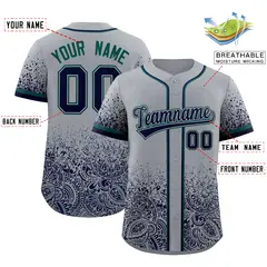 Gray Navy Floral Gradient Full Button Baseball Jersey 2