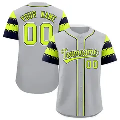 Gray Navy Fluorescent Green Flag Lace Sleeve Baseball Jersey