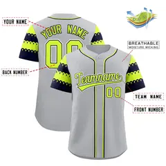 Gray Navy Fluorescent Green Flag Lace Sleeve Baseball Jersey 2