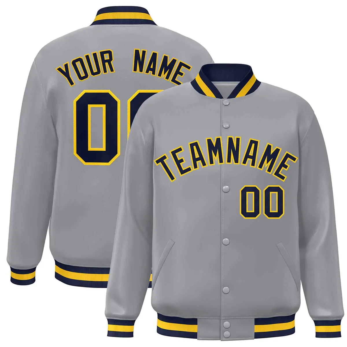 Gray Navy-Gold Classic Varsity Full-Snap Letterman Jacket