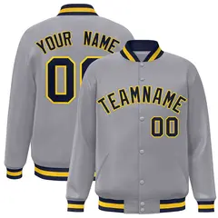 Gray Navy-Gold Classic Varsity Full-Snap Letterman Jacket 1