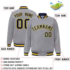 Gray Navy-Gold Classic Varsity Full-Snap Letterman Jacket 2