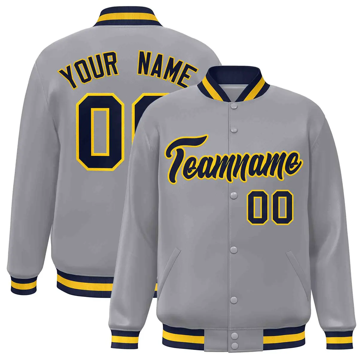 Gray Navy-Gold Classic Varsity Full-Snap Letterman Jacket
