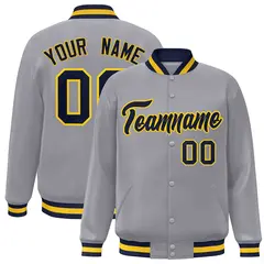 Gray Navy-Gold Classic Varsity Full-Snap Letterman Jacket 1