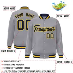 Gray Navy-Gold Classic Varsity Full-Snap Letterman Jacket 2