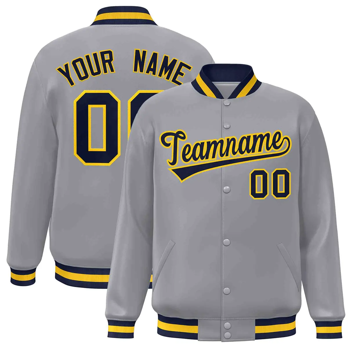 Gray Navy-Gold Classic Varsity Full-Snap Letterman Jacket