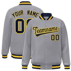 Gray Navy-Gold Classic Varsity Full-Snap Letterman Jacket 1