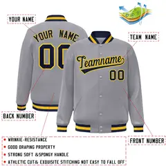 Gray Navy-Gold Classic Varsity Full-Snap Letterman Jacket 2