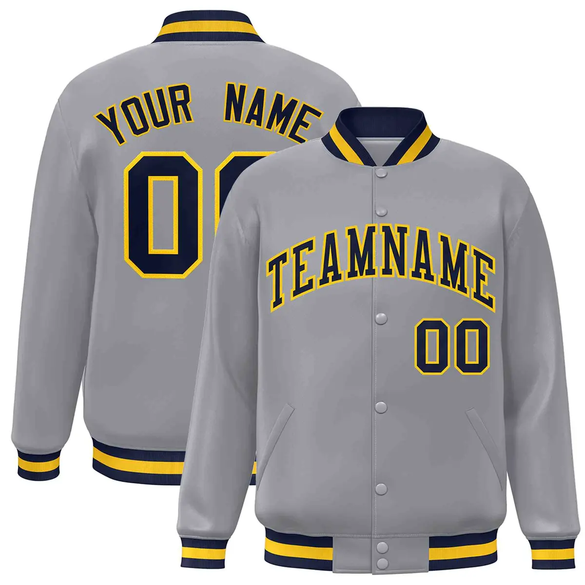 Gray Navy-Gold Classic Varsity Full-Snap Letterman Jacket
