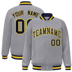 Gray Navy-Gold Classic Varsity Full-Snap Letterman Jacket 1