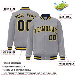 Gray Navy-Gold Classic Varsity Full-Snap Letterman Jacket 2