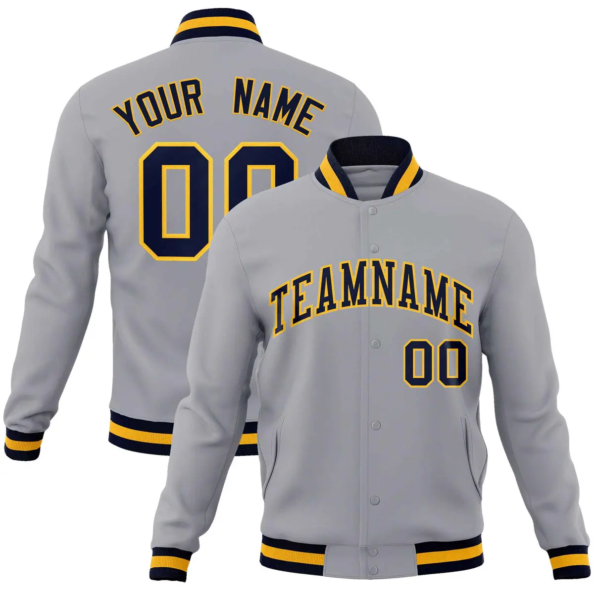 Gray Navy-Gold Classic Varsity Full-Snap Letterman Jacket