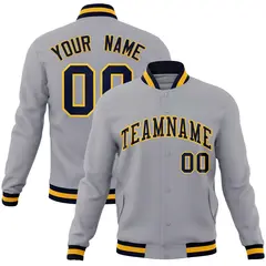 Gray Navy-Gold Classic Varsity Full-Snap Letterman Jacket 1