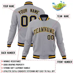 Gray Navy-Gold Classic Varsity Full-Snap Letterman Jacket 4