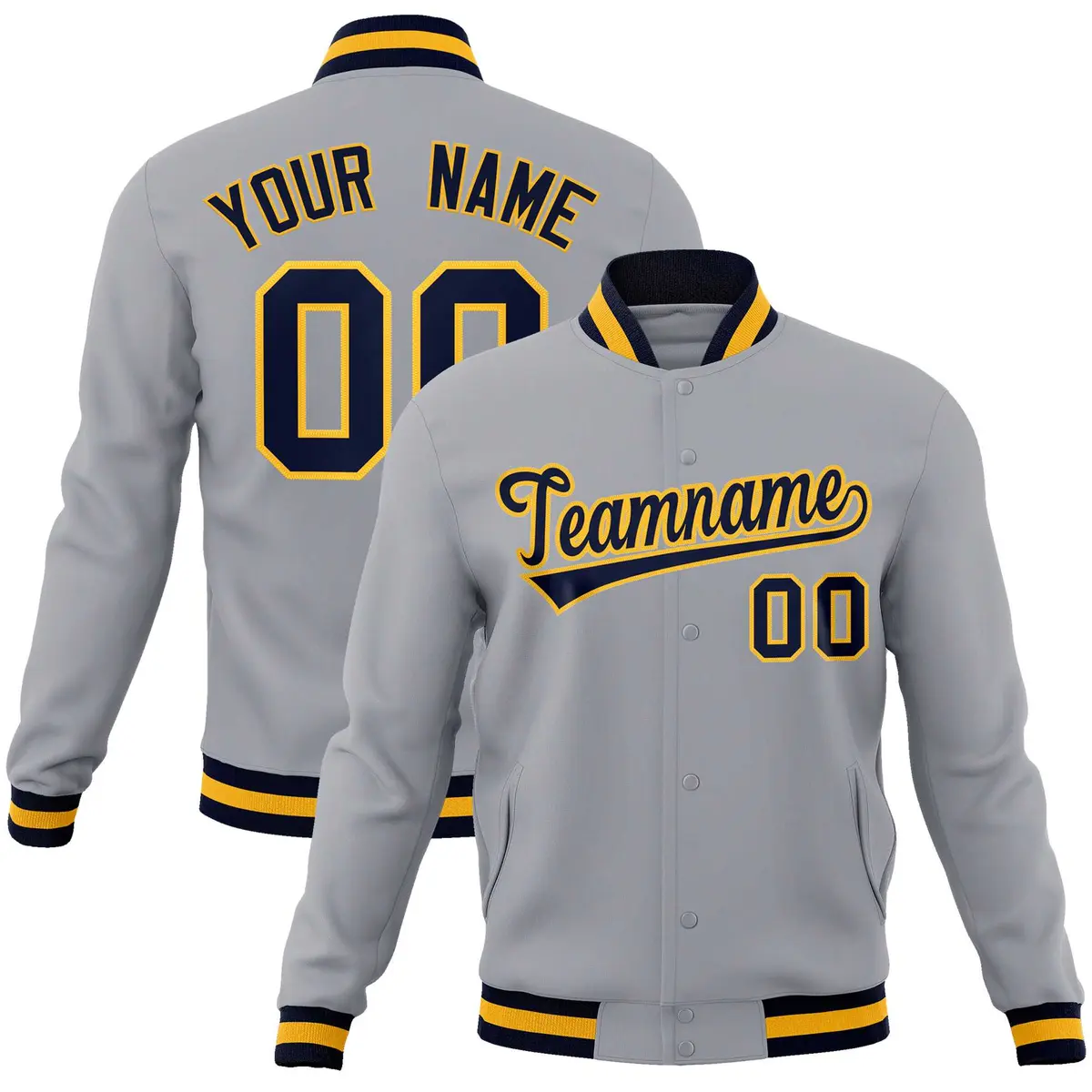 Gray Navy-Gold Classic Varsity Full-Snap Letterman Jacket