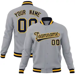 Gray Navy-Gold Classic Varsity Full-Snap Letterman Jacket 1