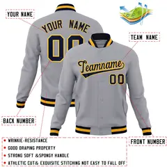 Gray Navy-Gold Classic Varsity Full-Snap Letterman Jacket 4