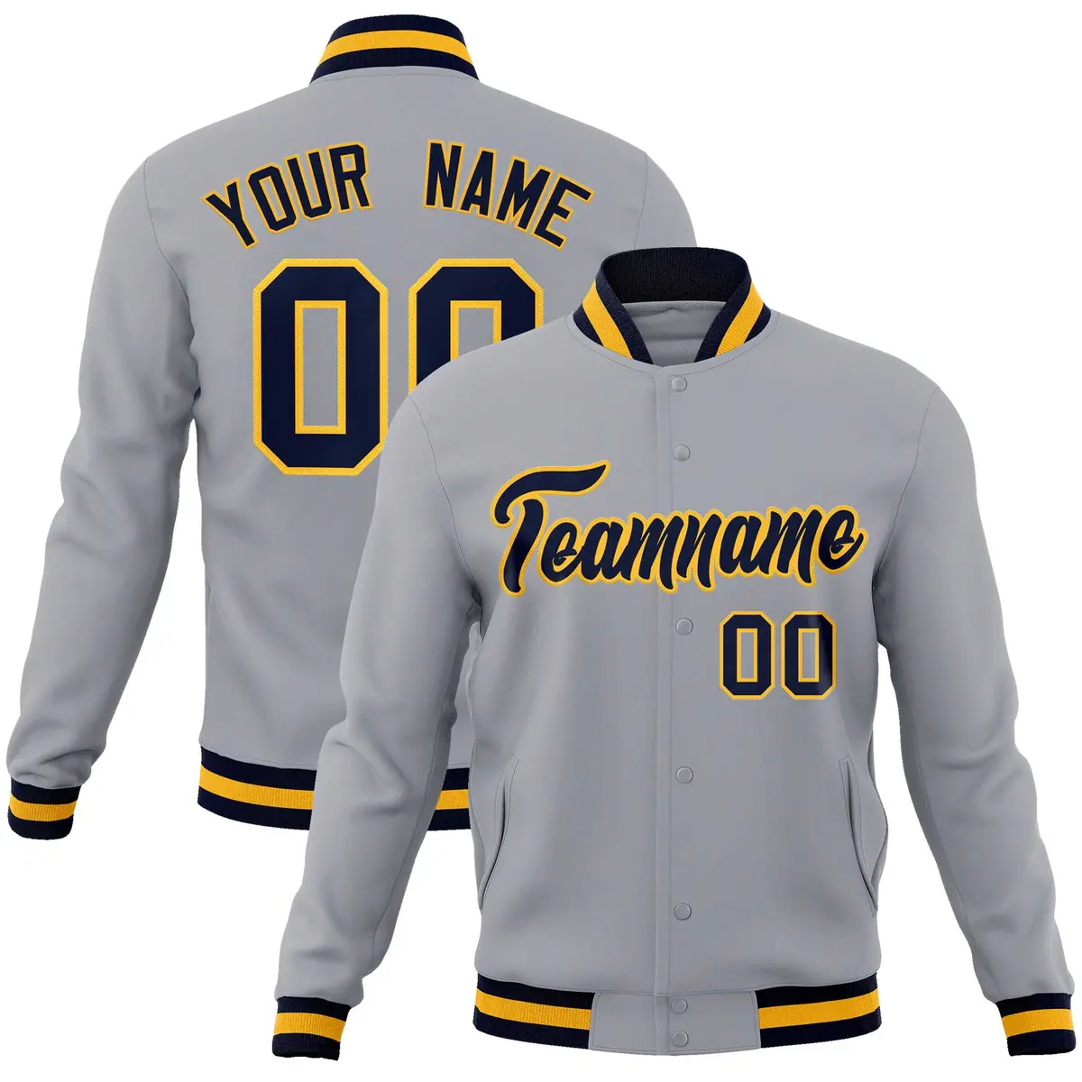 Gray Navy-Gold Classic Varsity Full-Snap Letterman Jacket