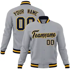 Gray Navy-Gold Classic Varsity Full-Snap Letterman Jacket 1