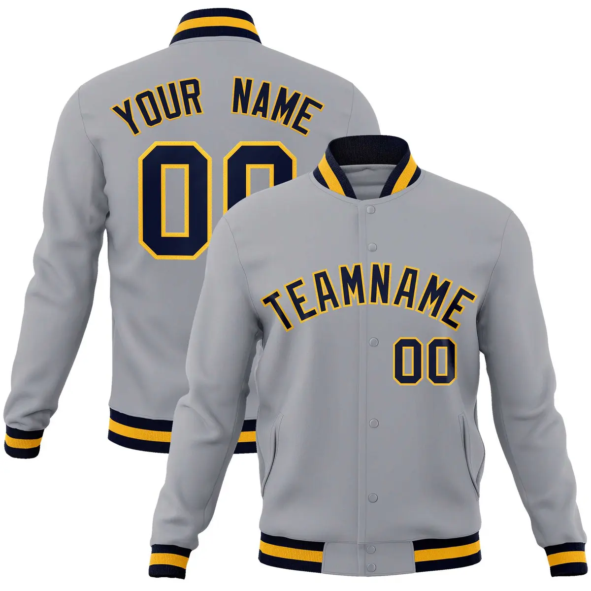 Gray Navy-Gold Classic Varsity Full-Snap Letterman Jacket