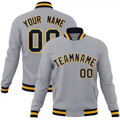 Gray Navy-Gold Classic Varsity Full-Snap Letterman Jacket