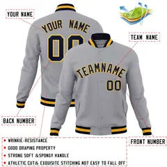 Gray Navy-Gold Classic Varsity Full-Snap Letterman Jacket 4