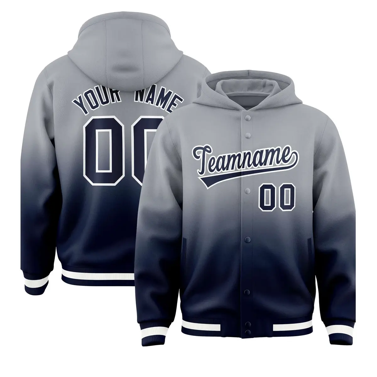 Gray Navy Gradient Letterman Varsity Jacket Hoodie