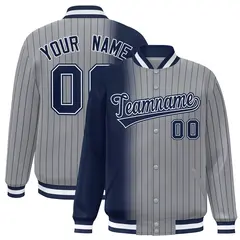 Gray Navy Gradient Pinstripe Full-Snap Letterman Jacket 1