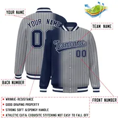 Gray Navy Gradient Pinstripe Full-Snap Letterman Jacket 2