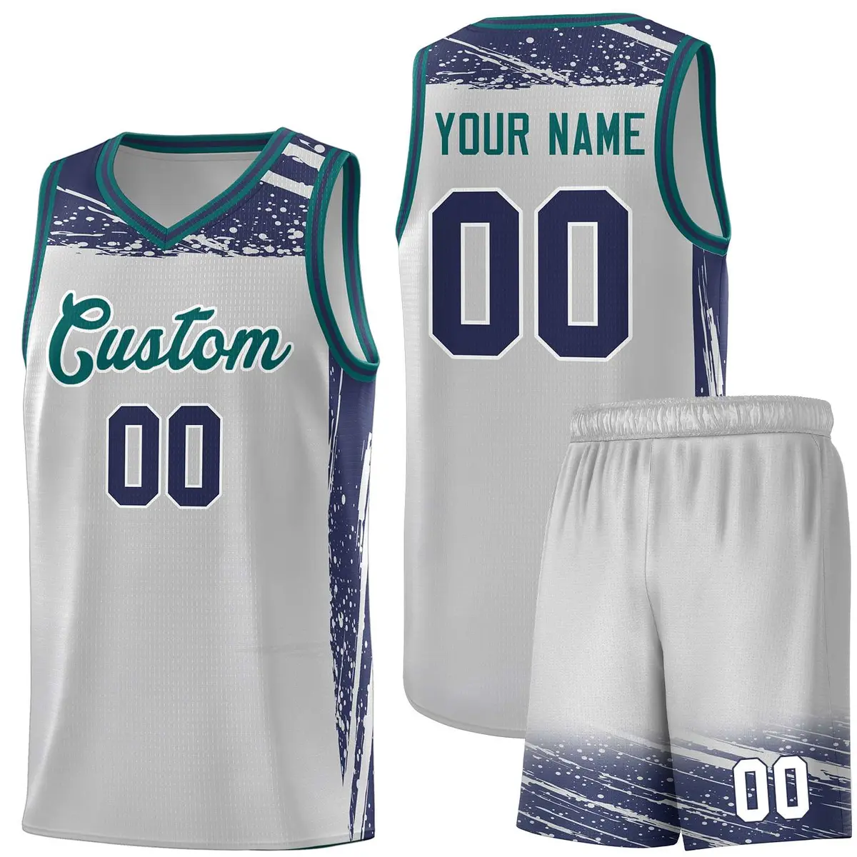 Gray Navy Graffiti Pattern Sports Basketball Jersey