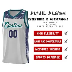 Gray Navy Graffiti Pattern Sports Basketball Jersey 4