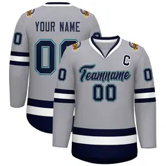 Gray Navy Gray-Aqua Classic Style Hockey Jersey 1