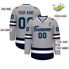 Gray Navy Gray-Aqua Classic Style Hockey Jersey 2