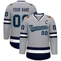 Gray Navy Gray-Aqua Classic Style Hockey Jersey 1