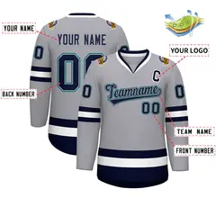 Gray Navy Gray-Aqua Classic Style Hockey Jersey 2