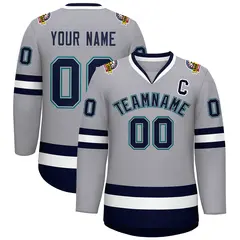 Gray Navy Gray-Aqua Classic Style Hockey Jersey